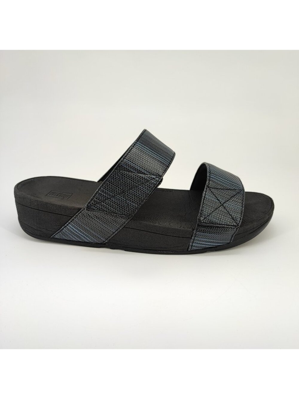 FitFlop Mina Textured Glitz Women’s 10 Sandals Leather Black Sparkle Slide